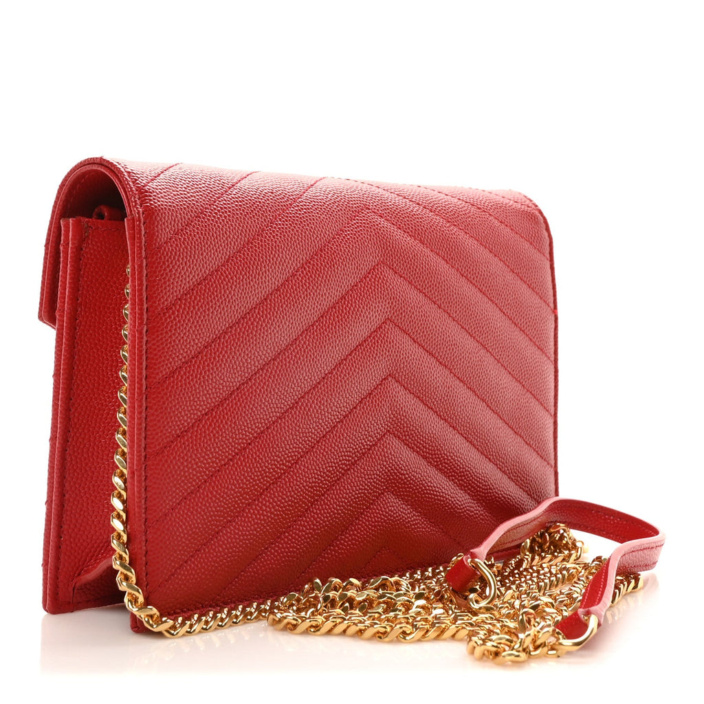 Grain De Poudre Matelasse Chevron Monogram Envelope Chain Wallet Rouge Eros