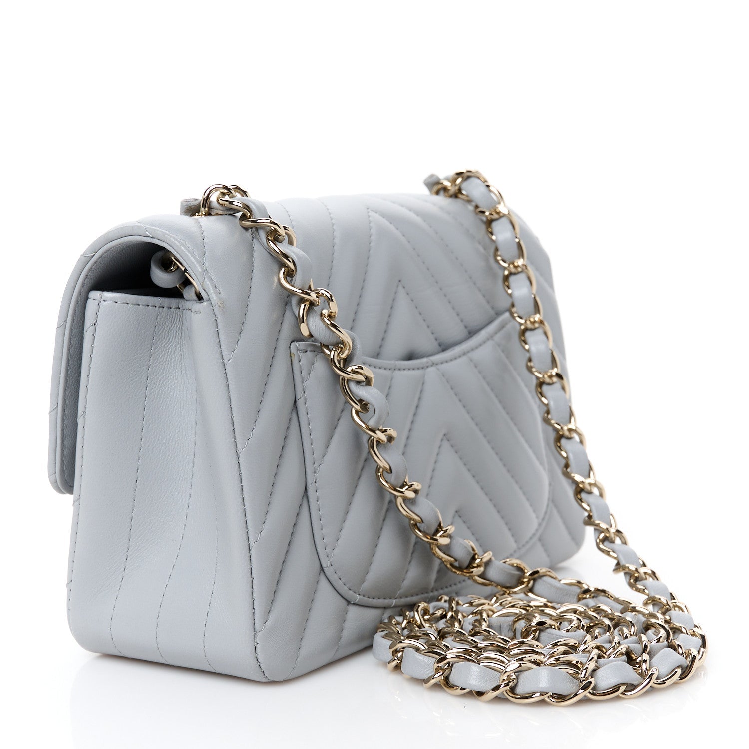 Lambskin Chevron Quilted Mini Rectangular Flap Grey