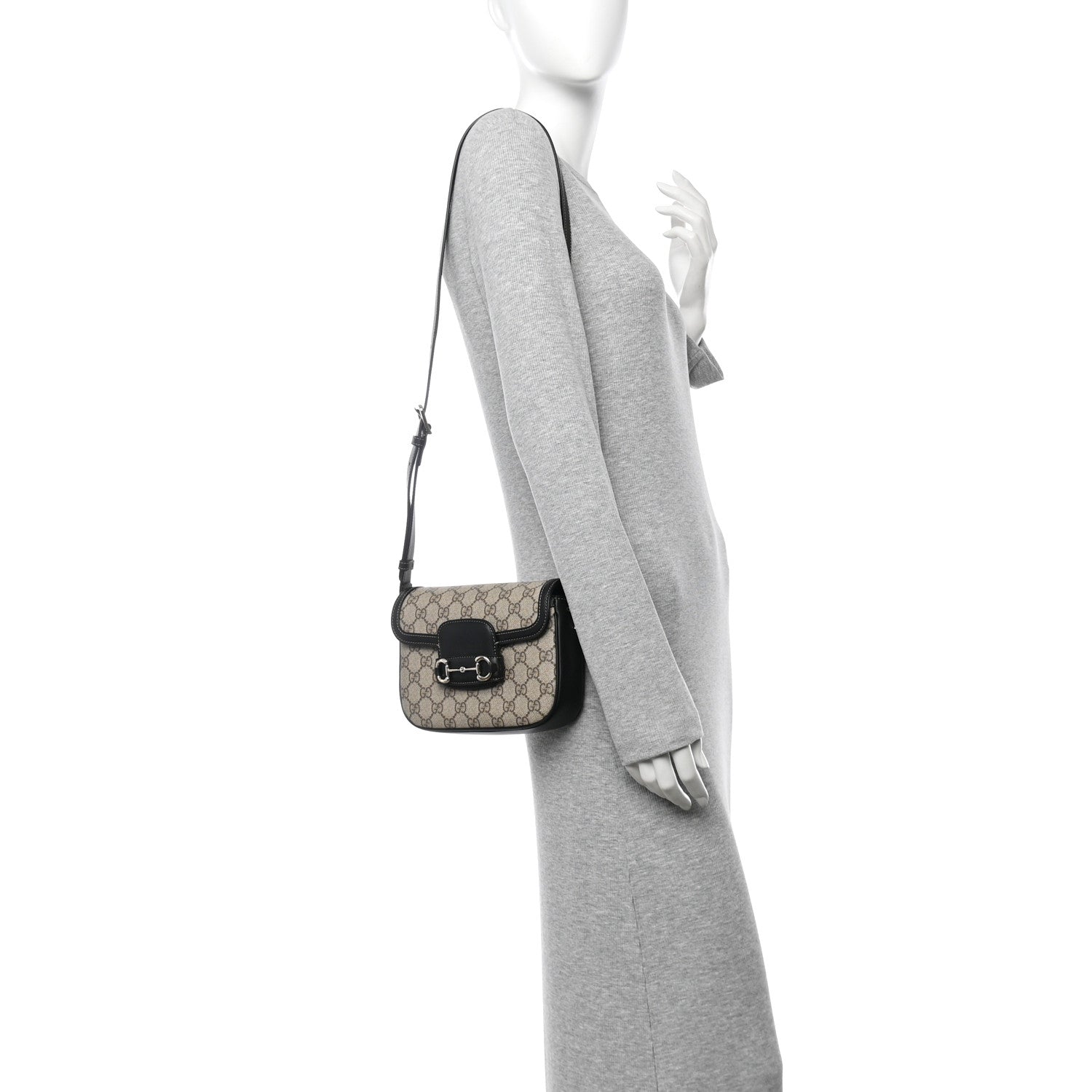 GG Supreme Monogram Horsebit 1955 Soft Small Shoulder Bag Beige Black