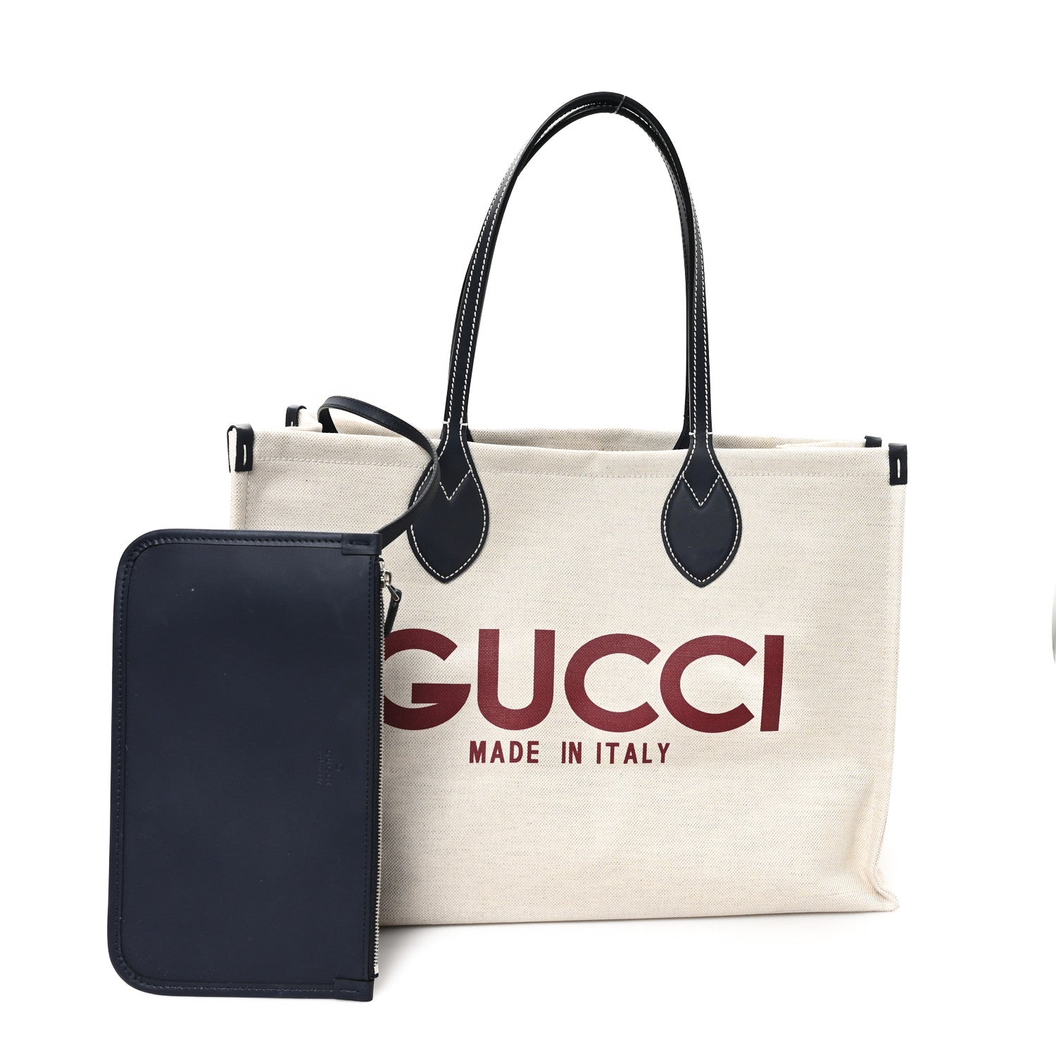Canvas Calfskin Logo Print Large Tote Bag Navy Multicolor