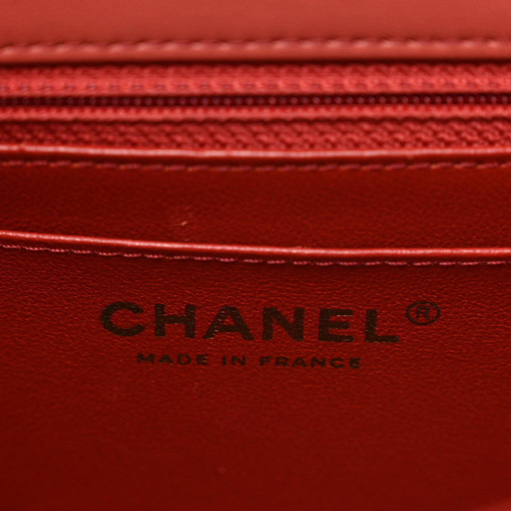Lambskin Chevron Quilted Mini Square Flap Rosewood