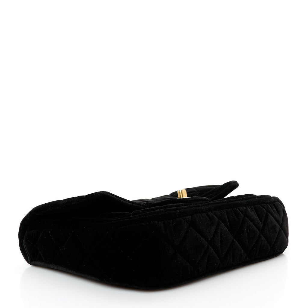 Velvet Quilted Double Frame Flap Black