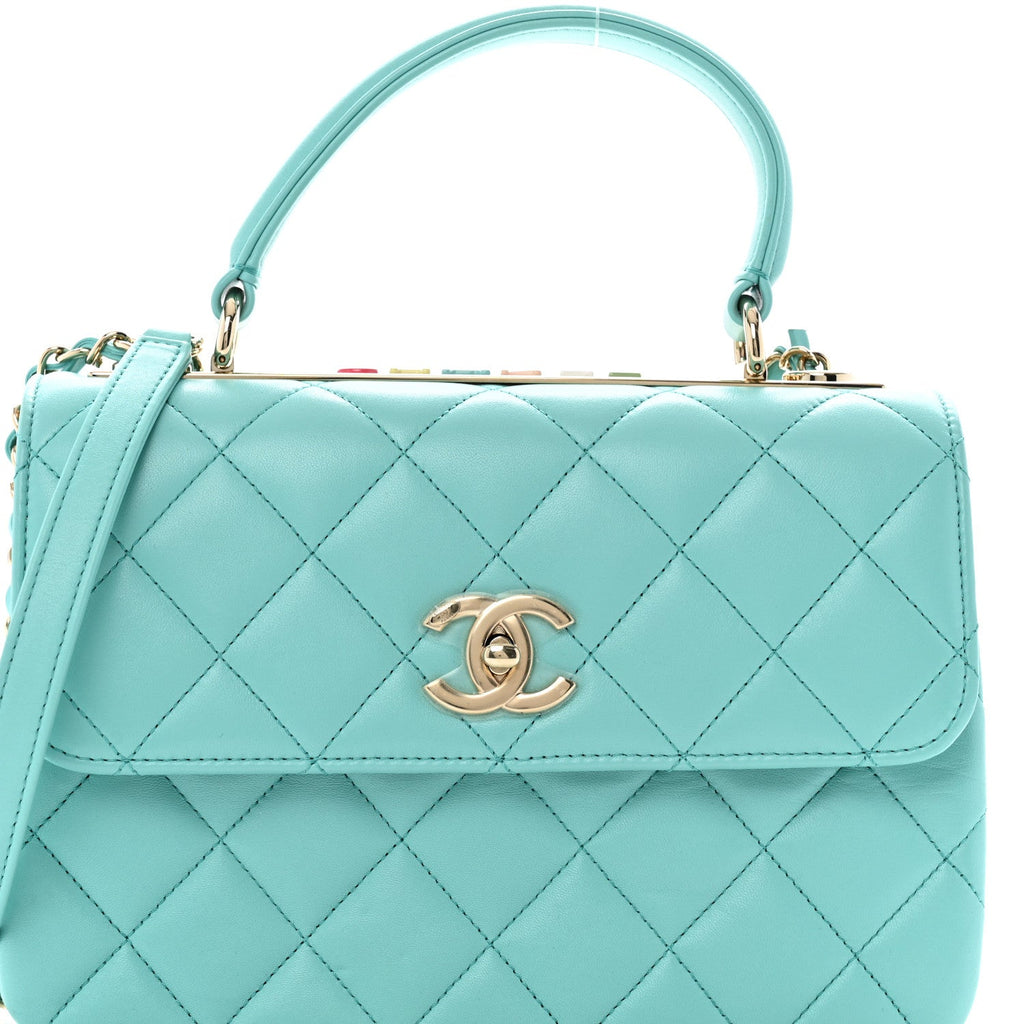 Lambskin Quilted Small Trendy CC Dual Handle Flap Bag Blue