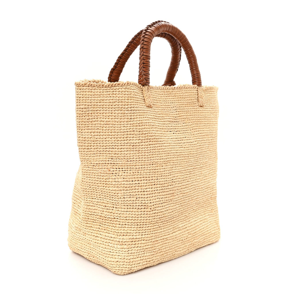 Paglia Vitello Woven Top Handle Tote Naturale Cognac