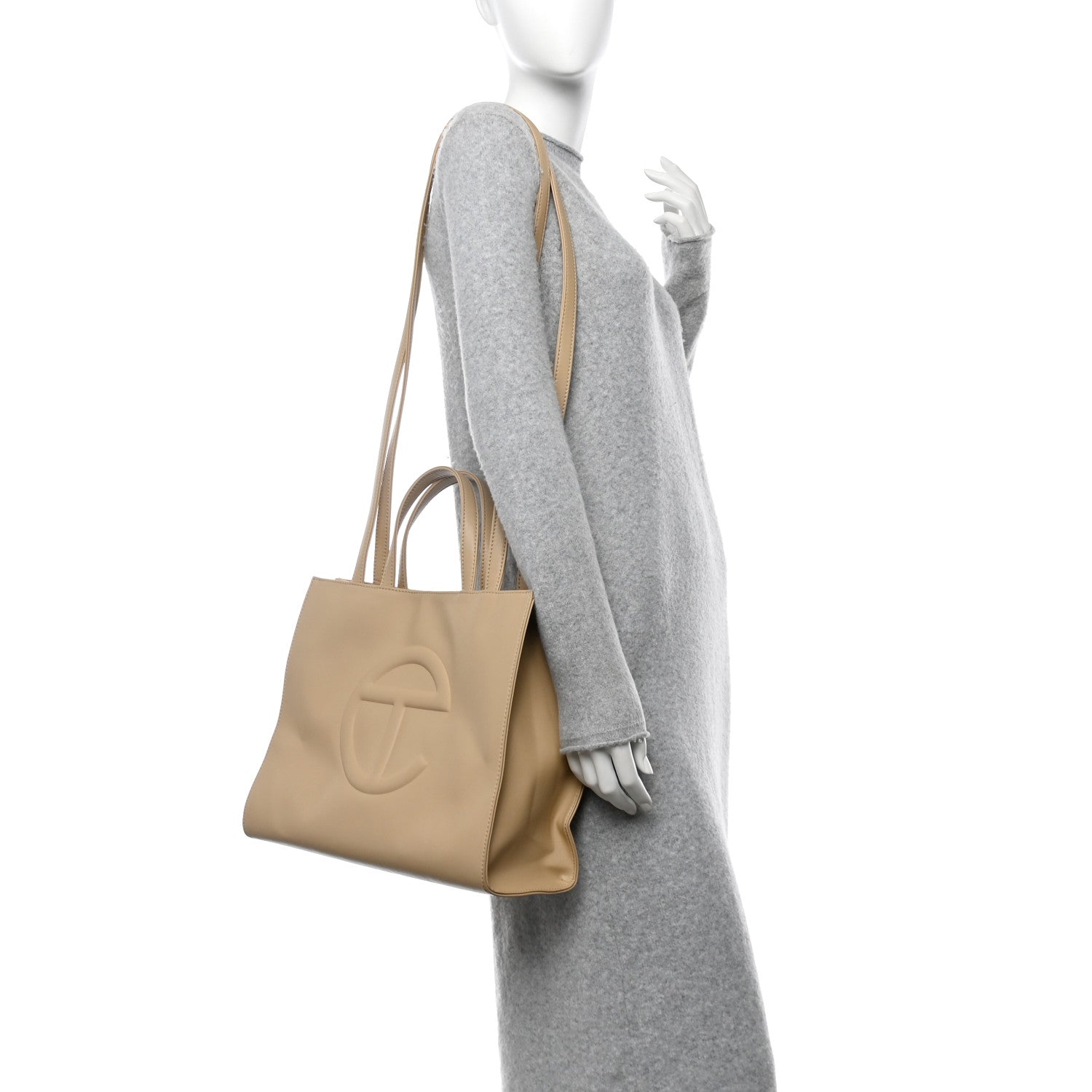 Vegan Leather Medium Shopping Bag Cream