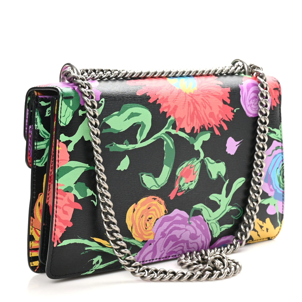 X KEN SCOTT New Shangai Calfskin Jenny Floral Print Small Dionysus Shoulder Bag  Black Pink