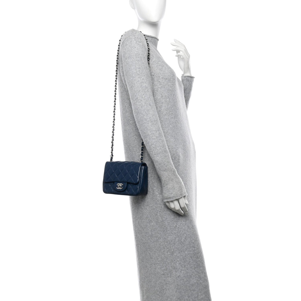 Lambskin Quilted Mini Square Flap Navy