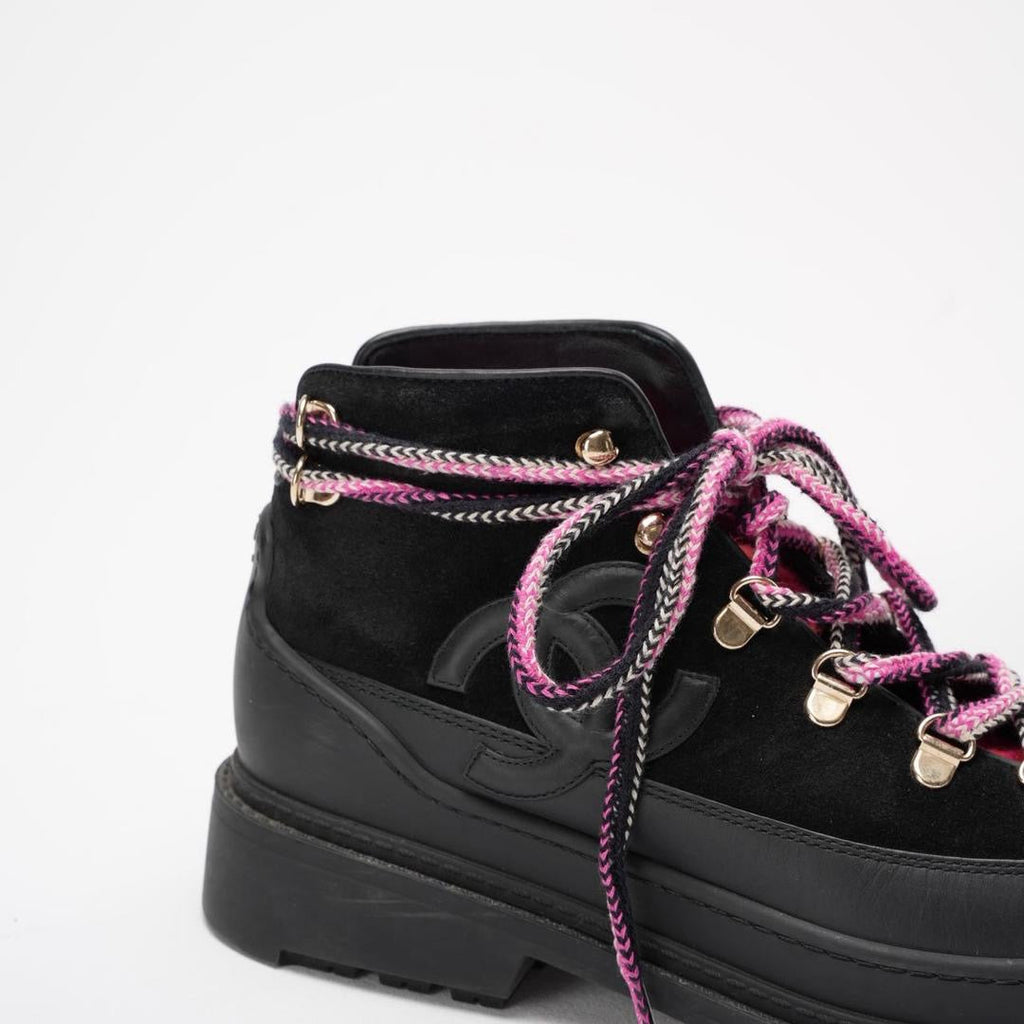 Chanel Pink / Black Chunky Sole Snow Boots 38 ½
