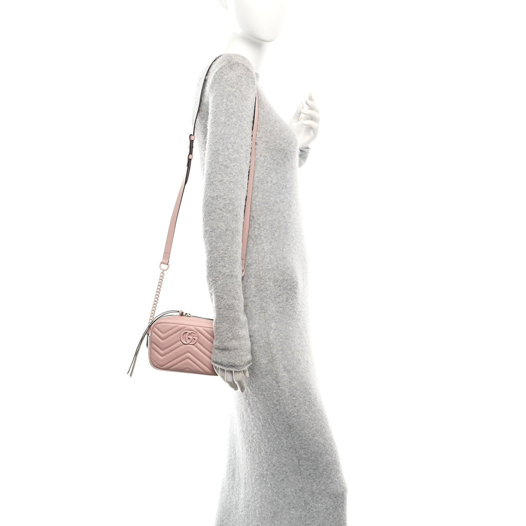 Calfskin Matelasse Monochrome Mini GG Marmont Chain Shoulder Bag Perfect Pink
