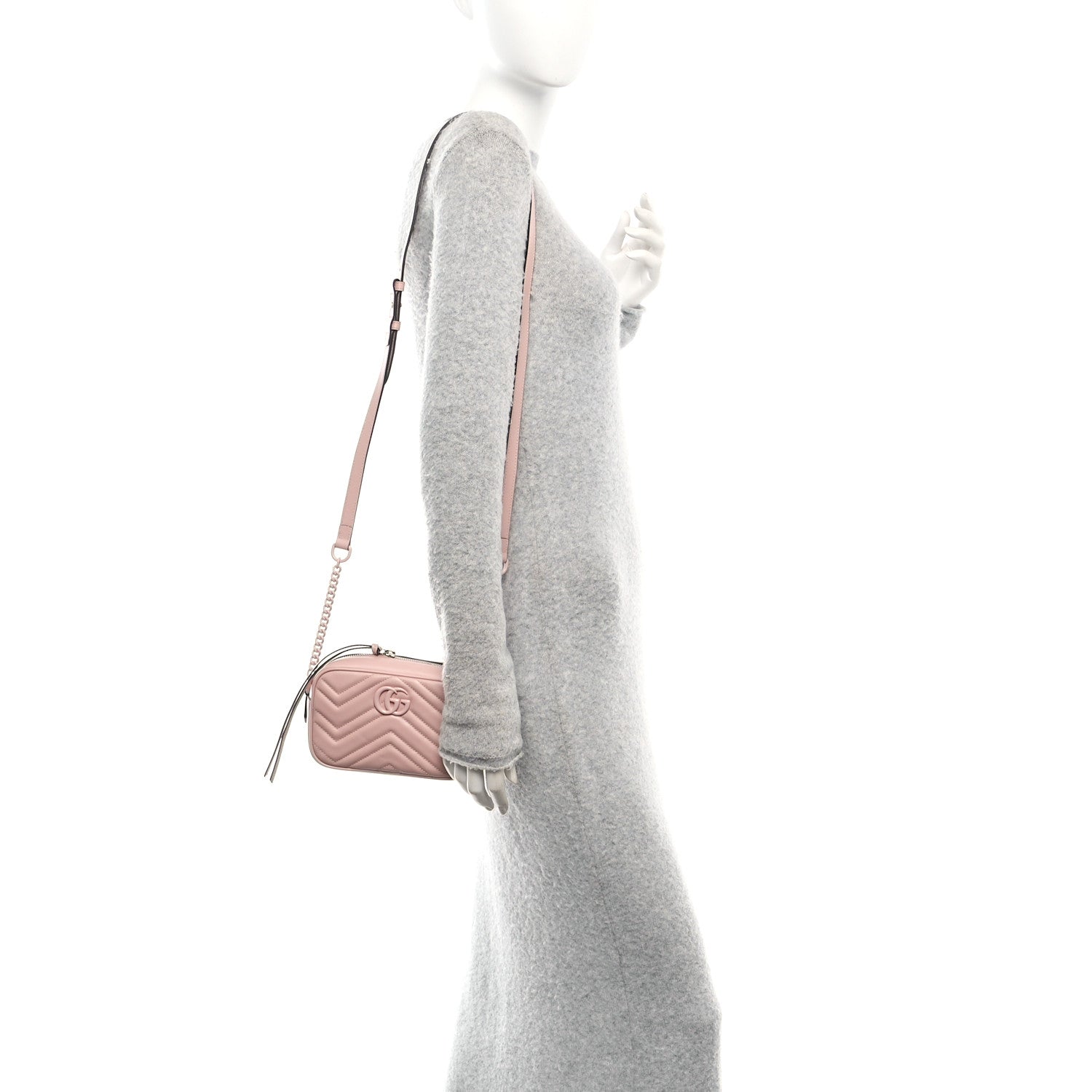 Calfskin Matelasse Monochrome Mini GG Marmont Chain Shoulder Bag Perfect Pink