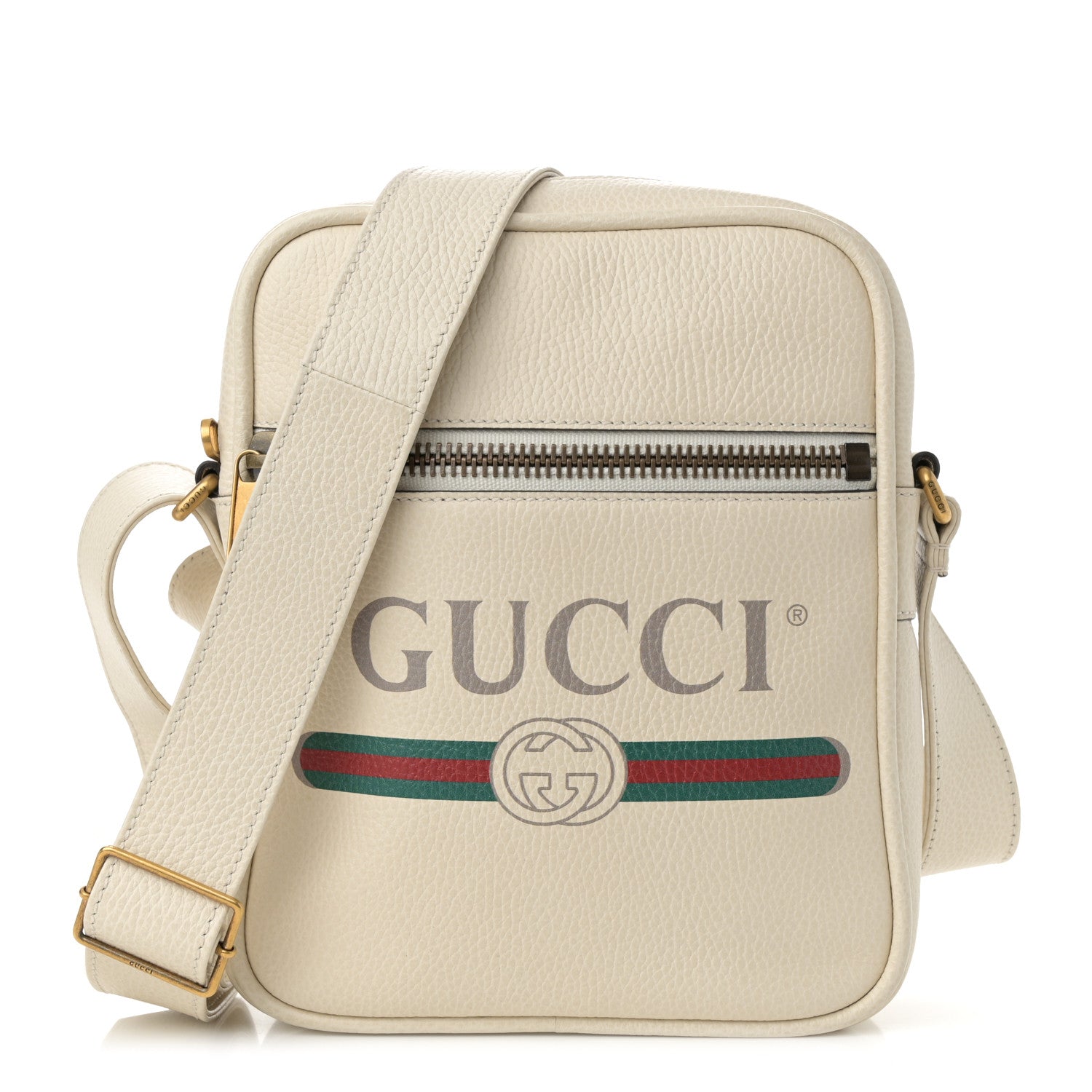 Grained Calfskin Logo Messenger Bag White