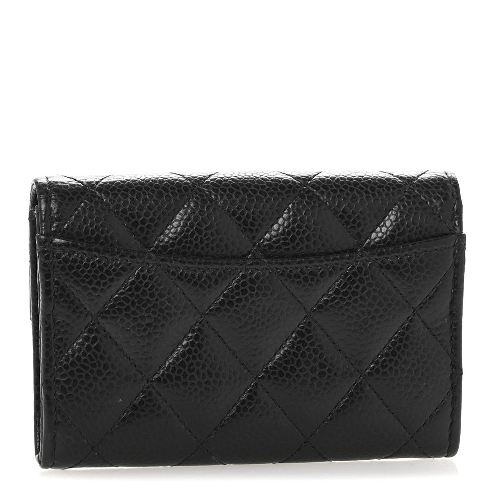 Caviar Quilted Flap  Holder Wallet Black