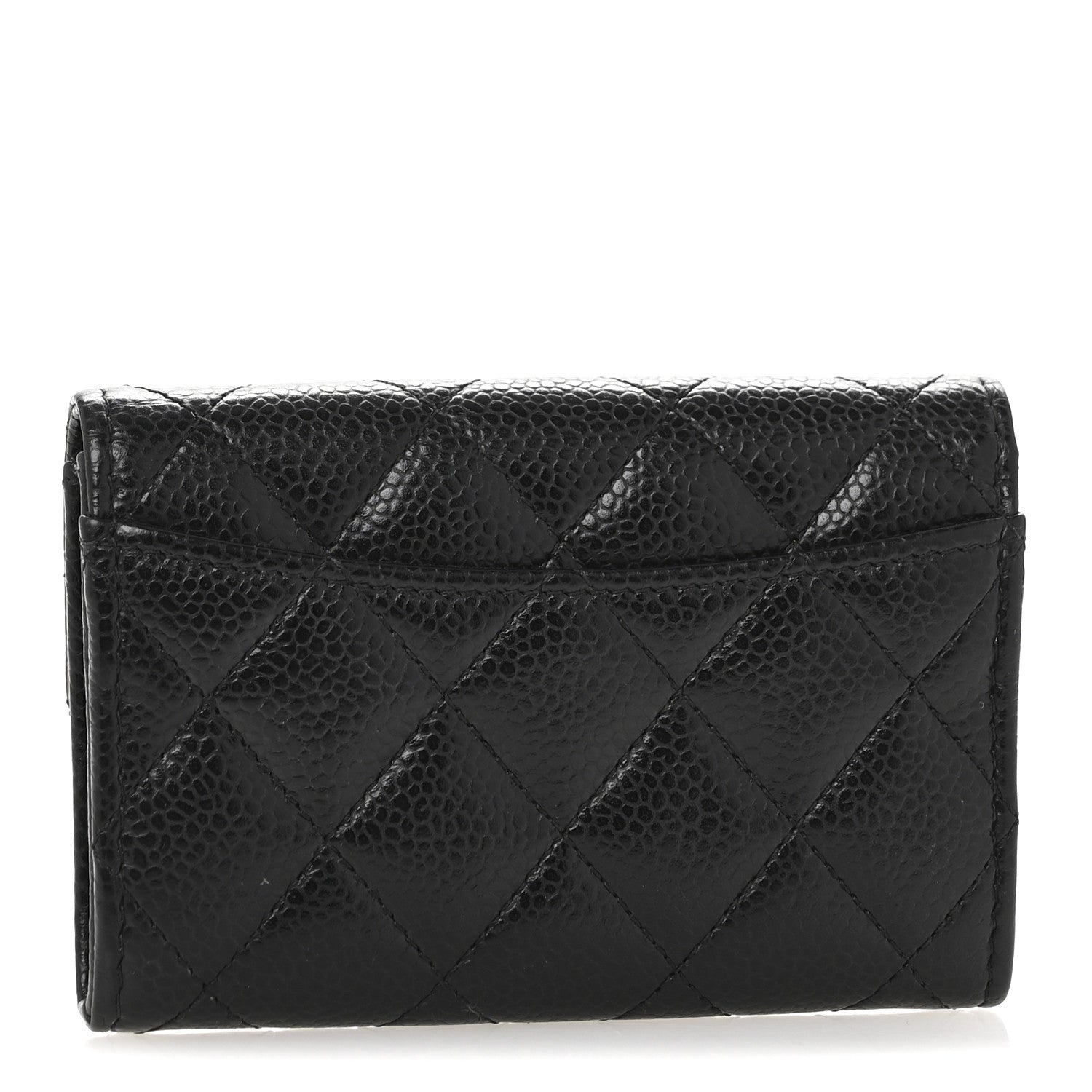 Caviar Quilted Flap  Holder Wallet Black