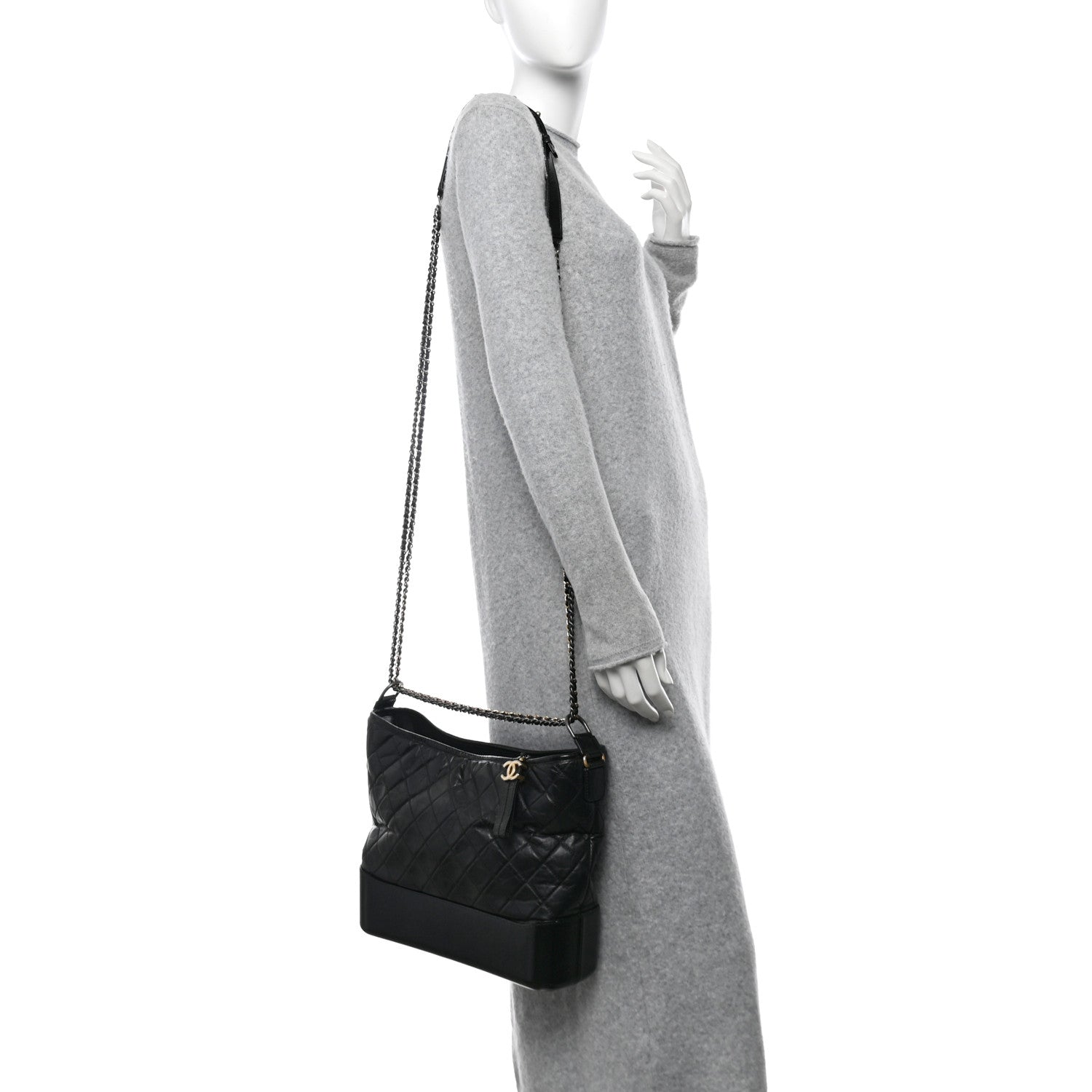 Aged Calfskin Quilted Large Gabrielle Hobo Black