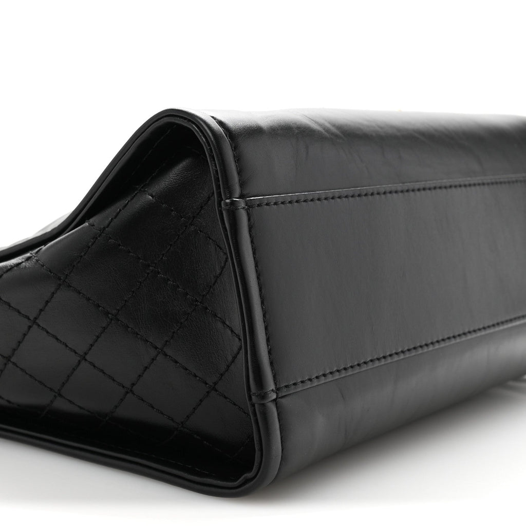 Aged Calfskin Small Charms Deauville Tote Black