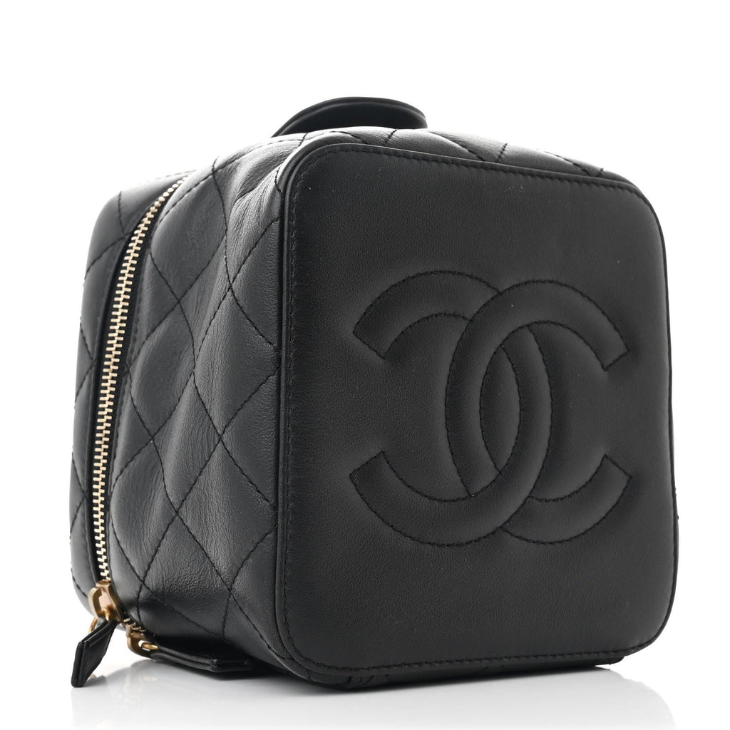 Calfskin Quilted Small Vanity Case With Chain Black