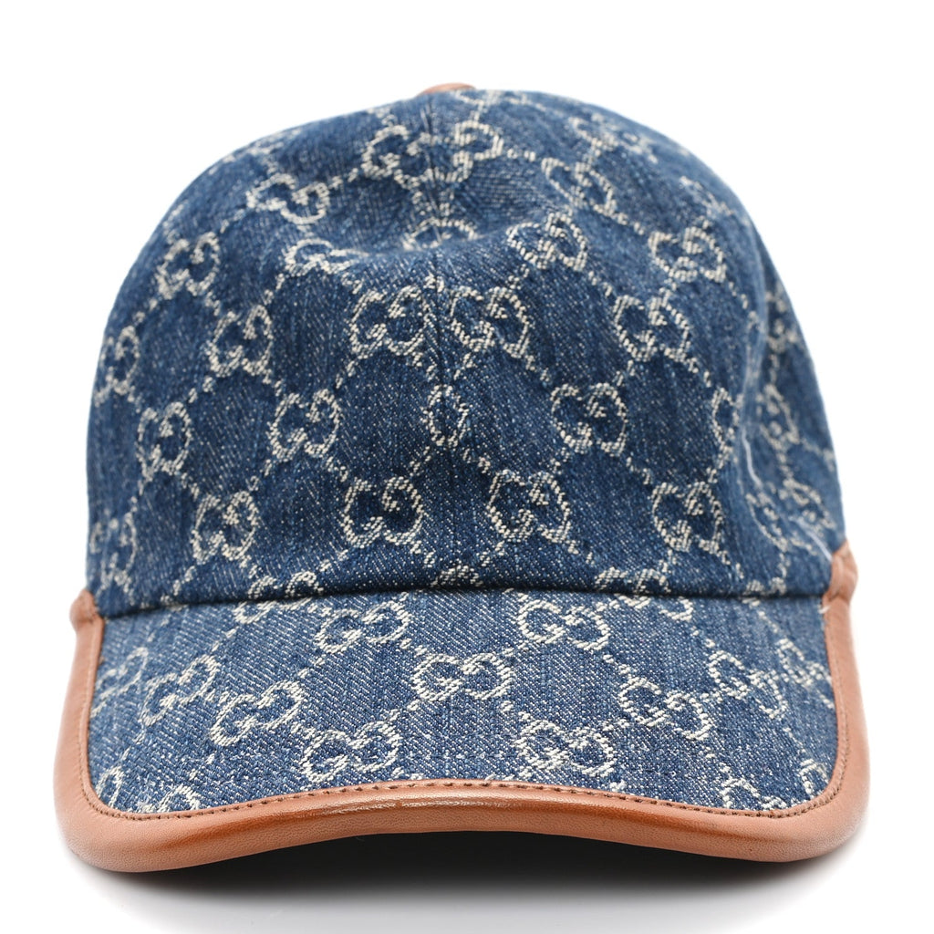 Washed Jacquard Denim Nappa GG Monogram Oscar Baseball Hat M Denim Cuir
