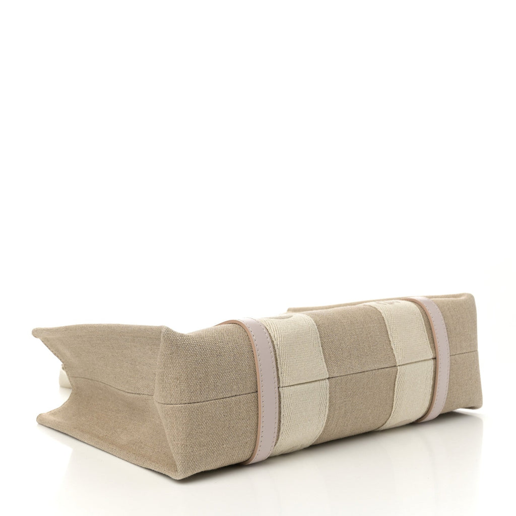 Linen Calfskin Medium Woody Ribbon Tote Cement Pink