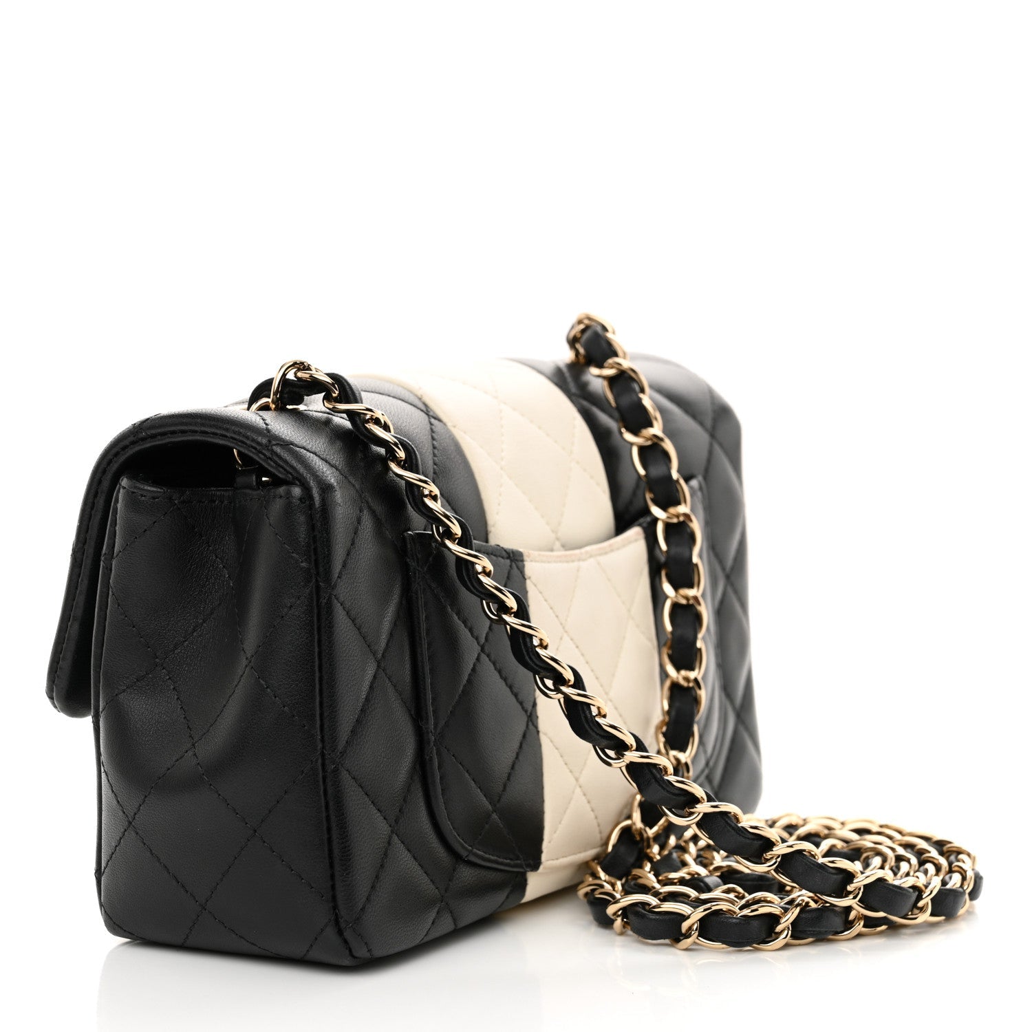 Lambskin Quilted Mini Rectangular Flap Black White