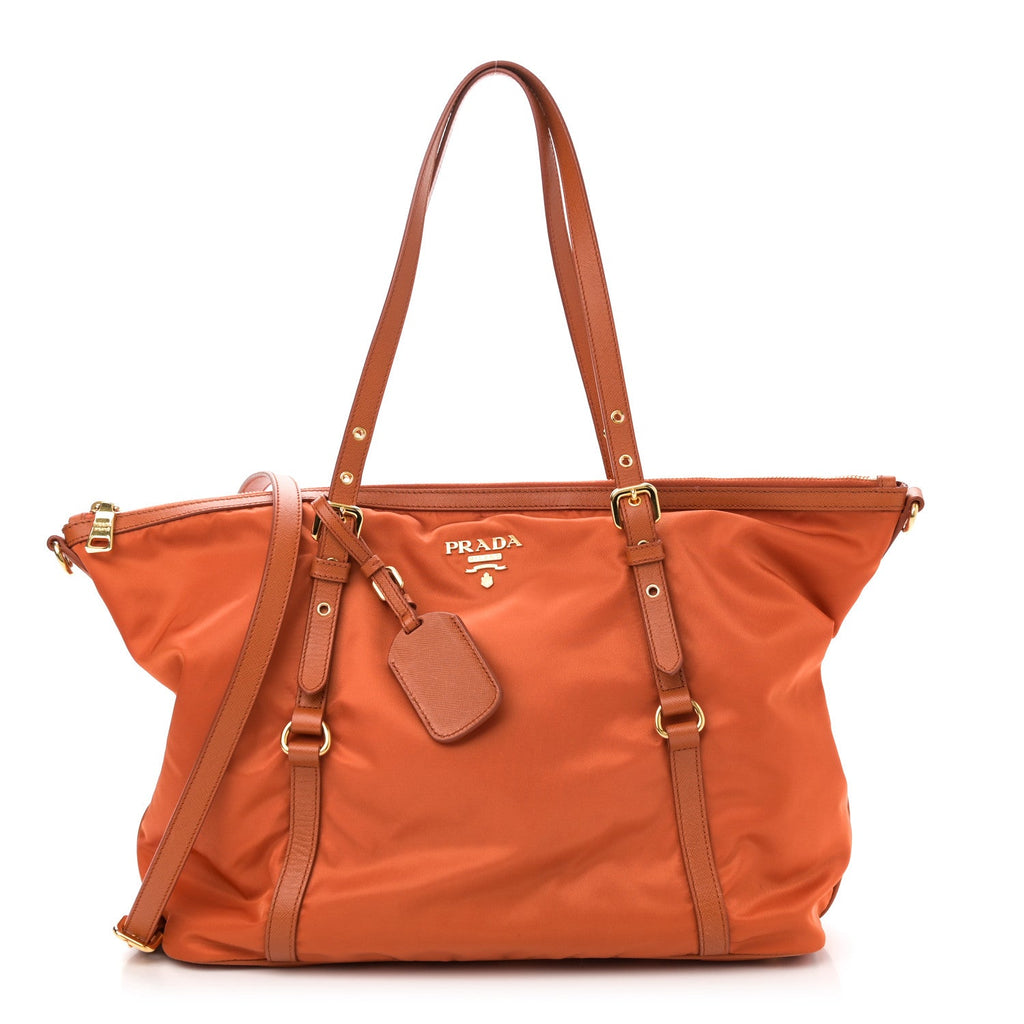 Tessuto Nylon Saffiano Tote Papaya