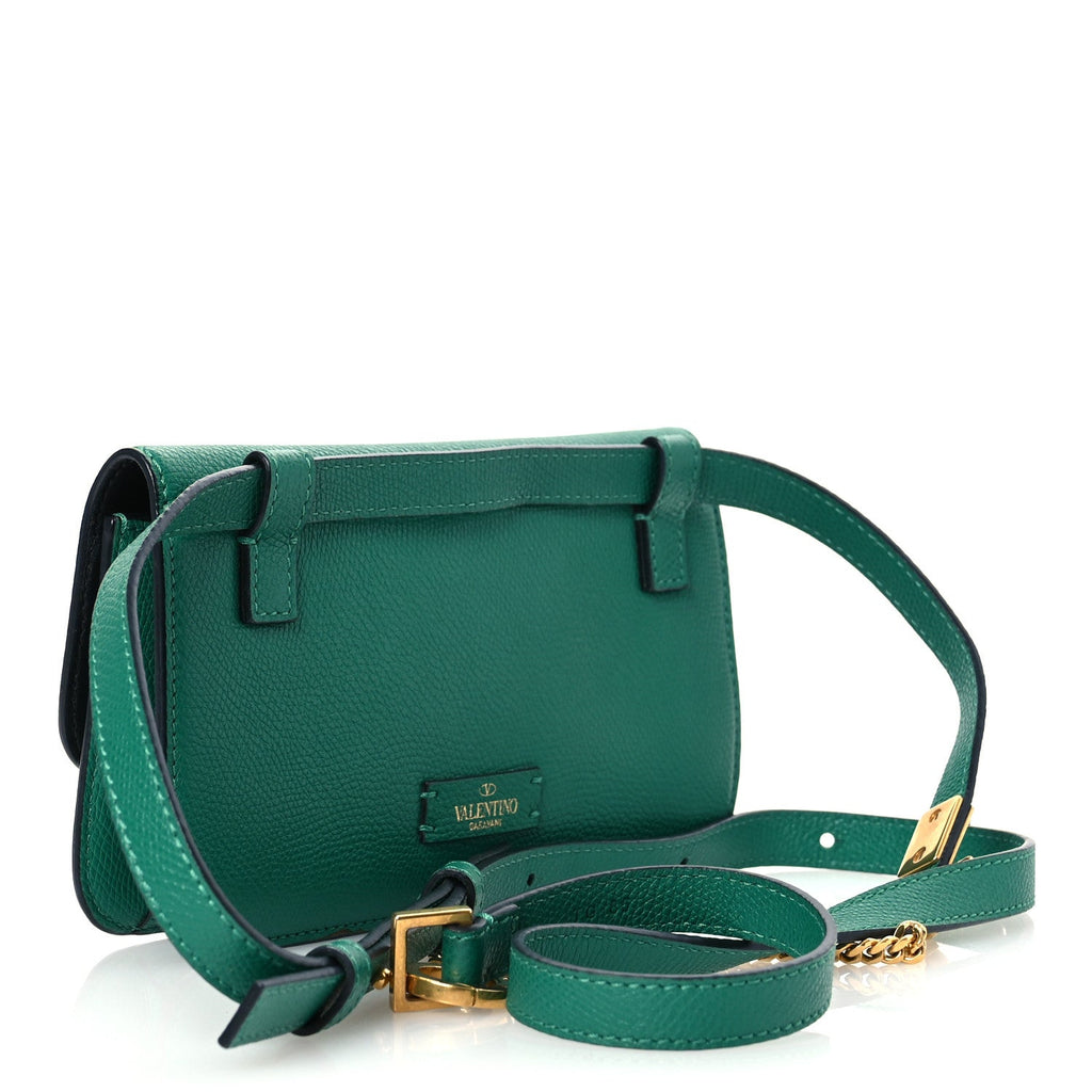 Grainy Calfskin VSling Belt Bag English Green