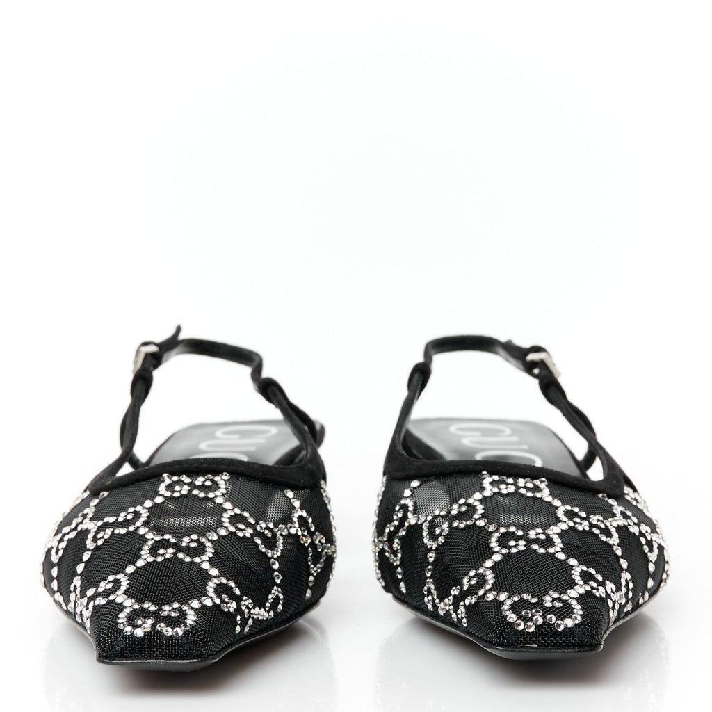 Tela Retino Kid Scamosciato Crystal GG Monogram Square G 35mm Slingback Pumps 35 Black