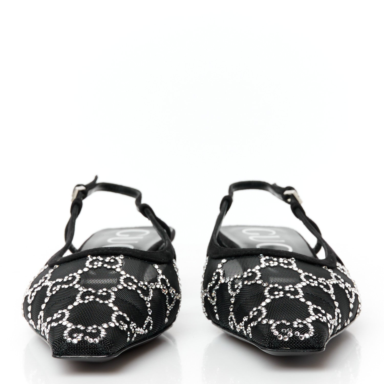 Tela Retino Kid Scamosciato Crystal GG Monogram Square G 35mm Slingback Pumps 35 Black
