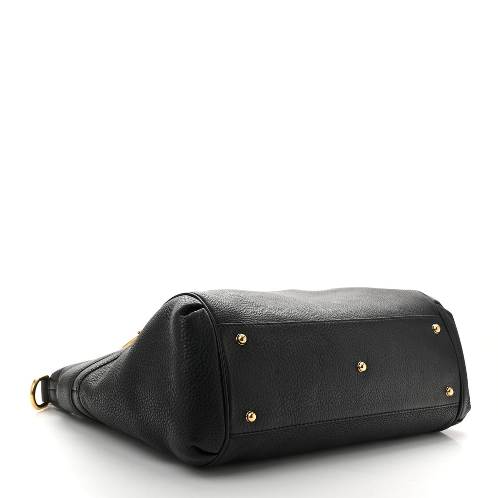Pebbled Calfskin Ride Medium Top Handle Bag Black