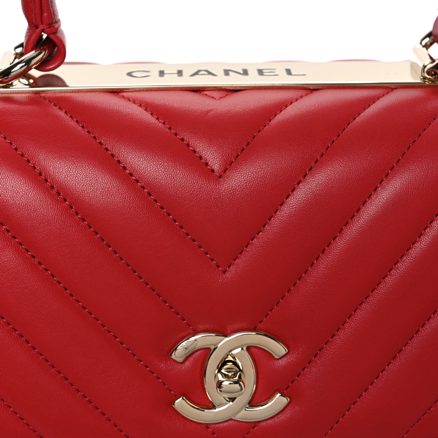 Lambskin Chevron Quilted Medium Trendy CC Dual Handle Flap Bag Red