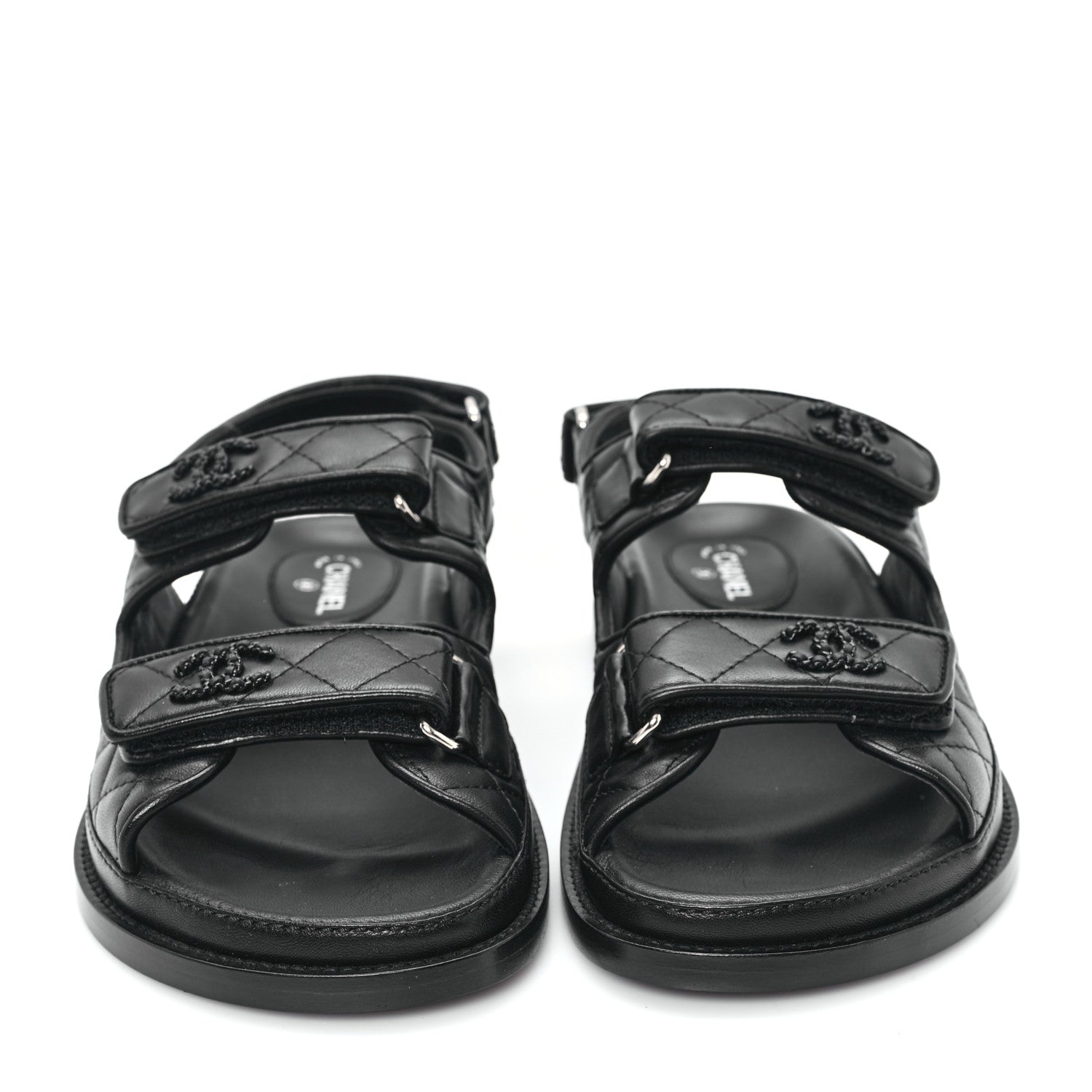 Lambskin Quilted Velcro Dad Sandals 37.5 So Black