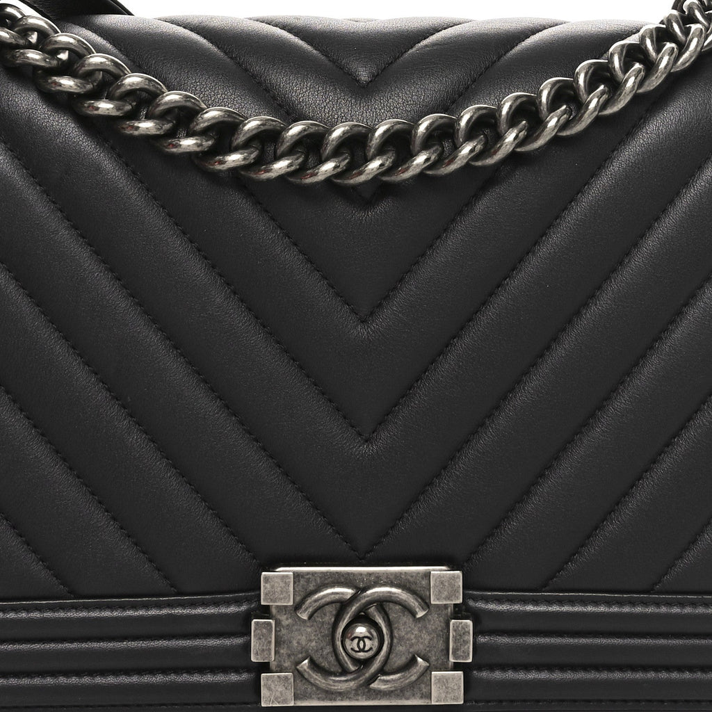 Lambskin Chevron Quilted New Medium Boy Flap Dark Navy Blue