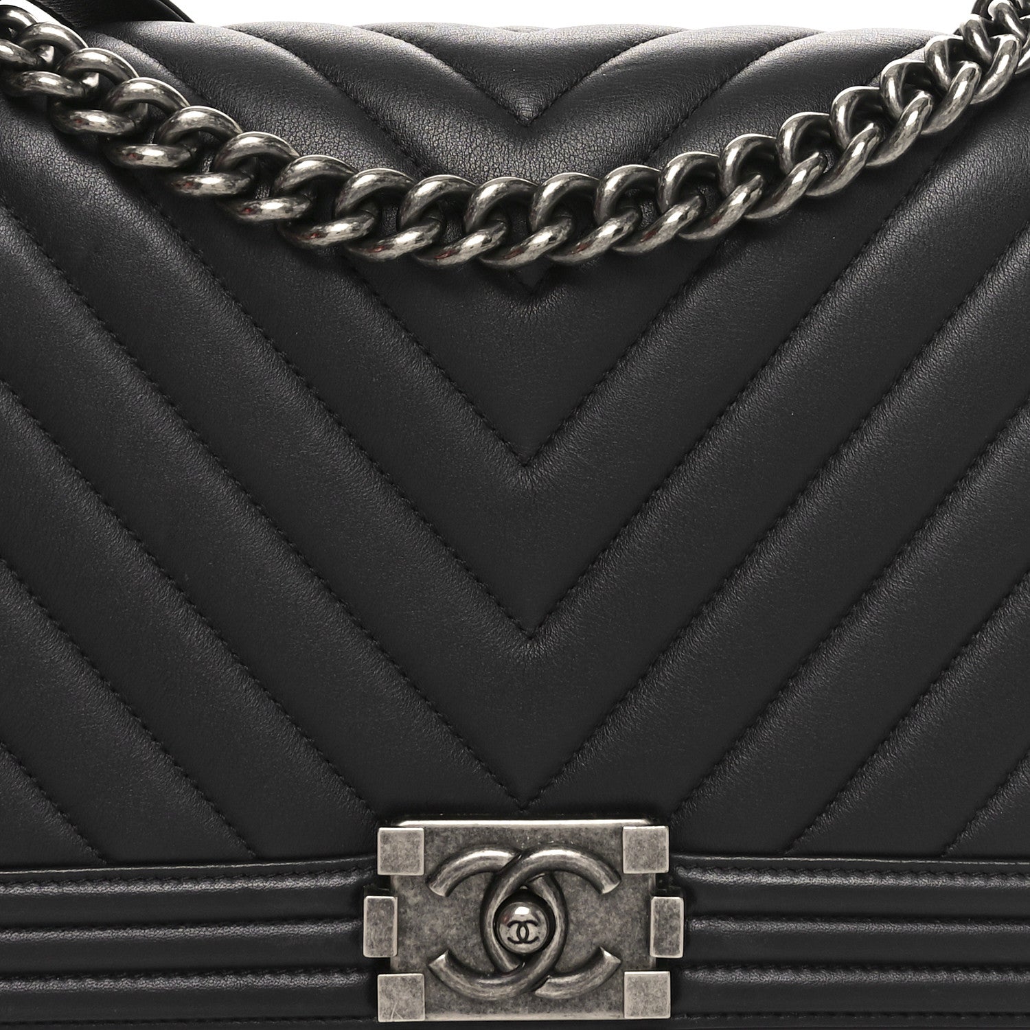 Lambskin Chevron Quilted New Medium Boy Flap Dark Navy Blue