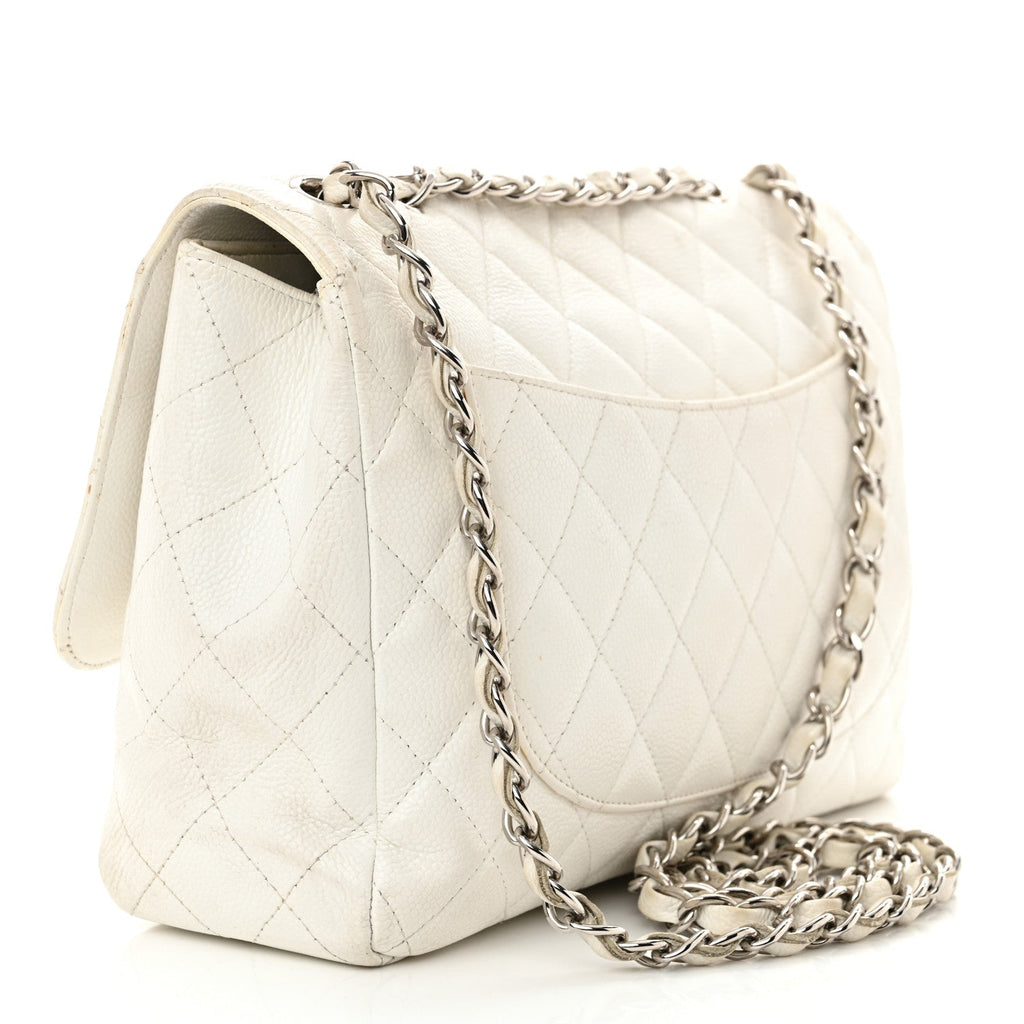 Caviar Jumbo Single Flap White