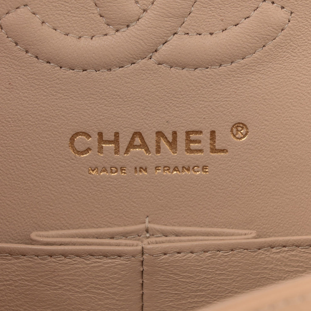Caviar Quilted Small Double Flap Beige