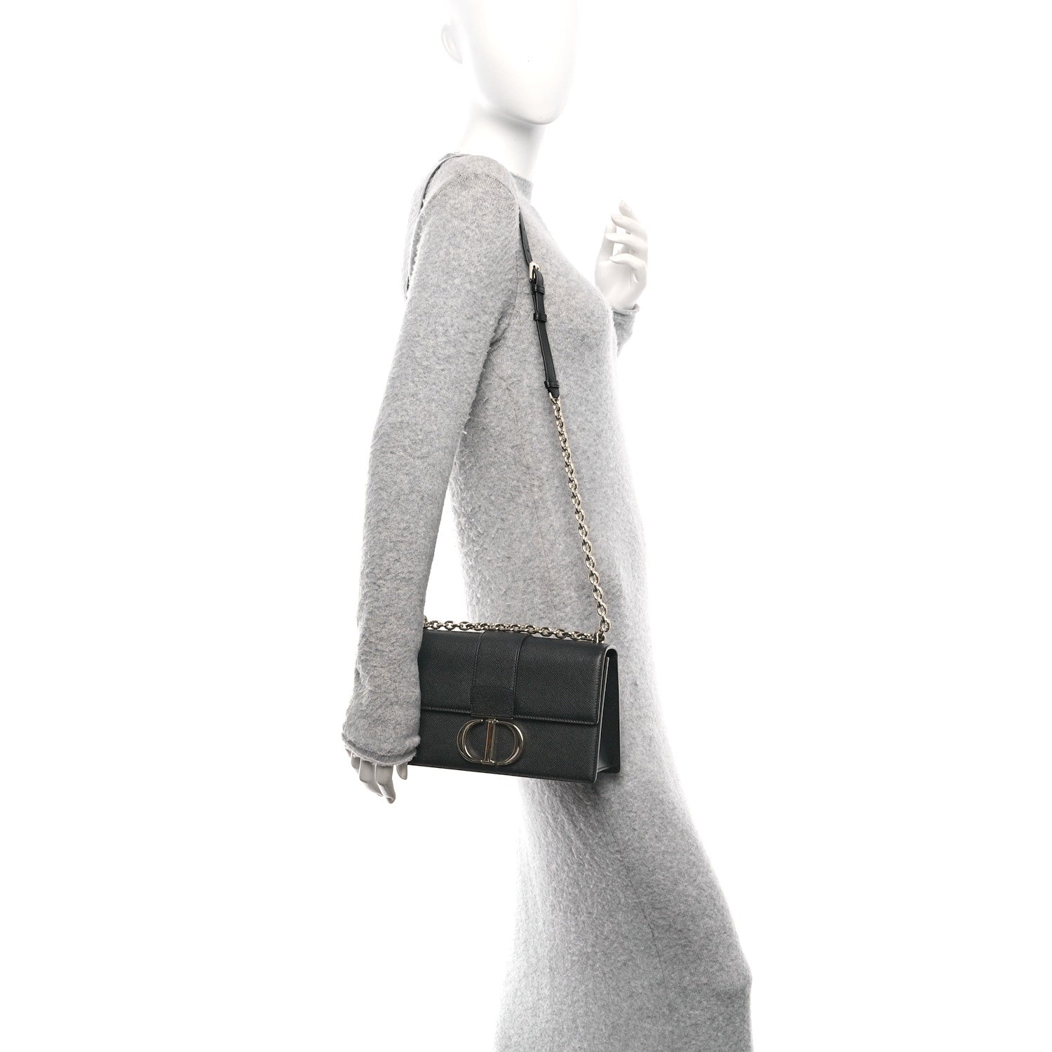 Grained Calfskin Embossed 30 Montaigne Chain Flap Bag Black