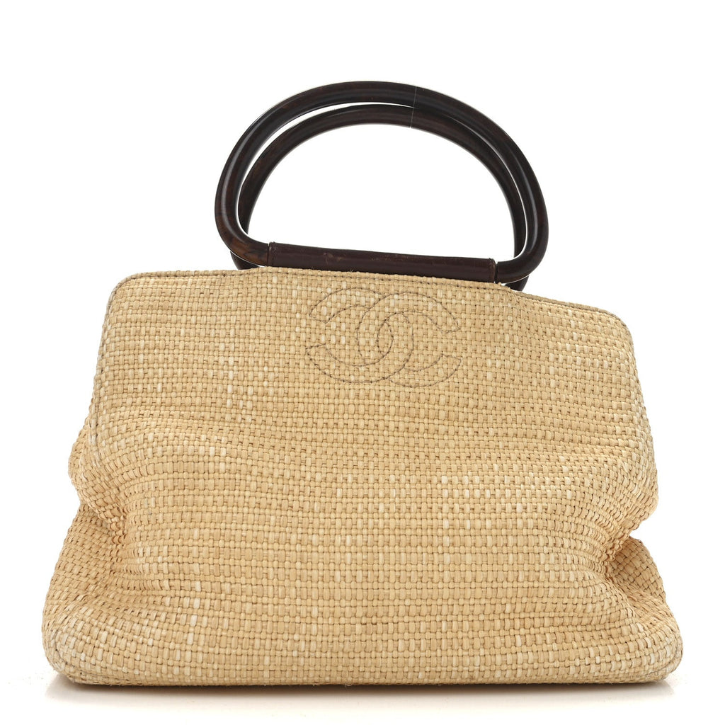 Woven Straw Raffia Wooden Handle Bag