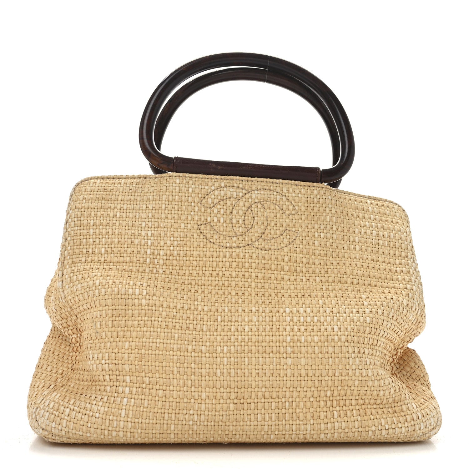 Woven Straw Raffia Wooden Handle Bag