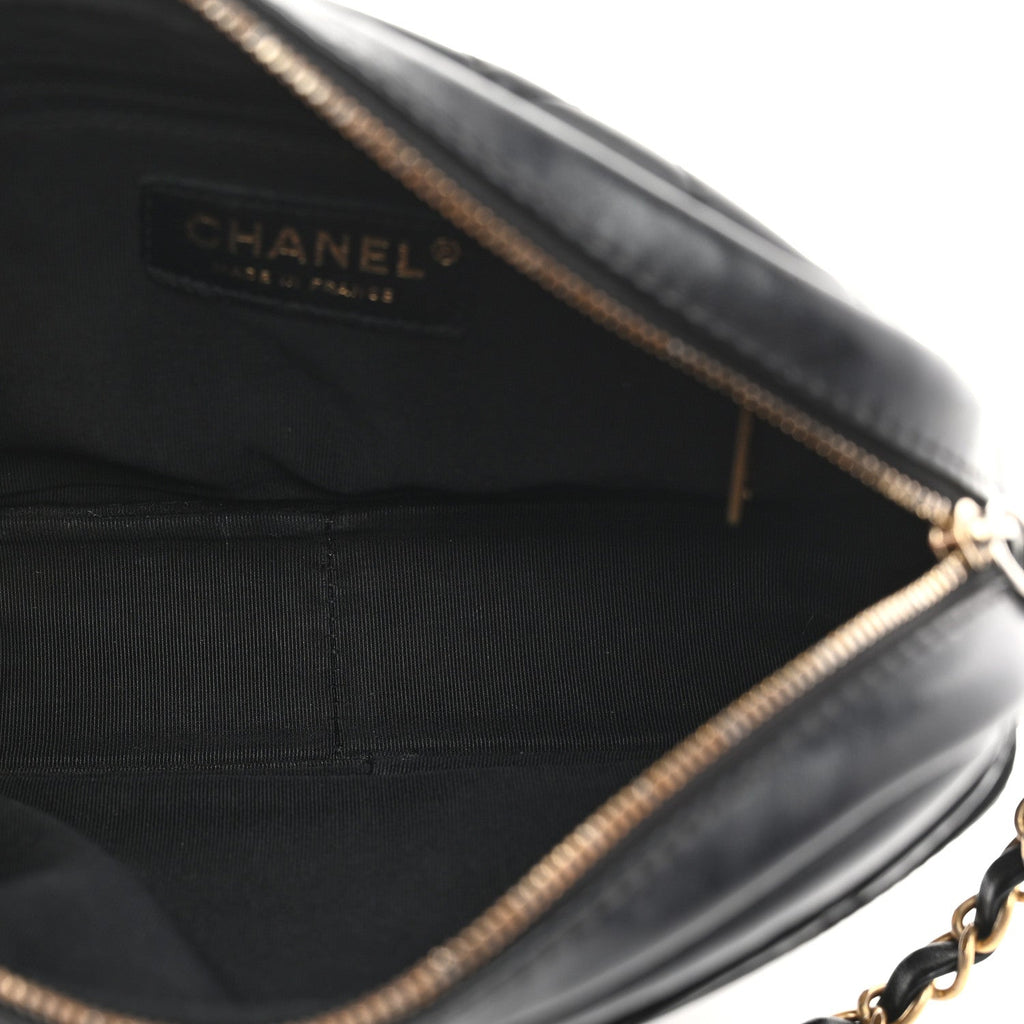 Lambskin Quilted Medium Buckle Camera Case Bag Black
