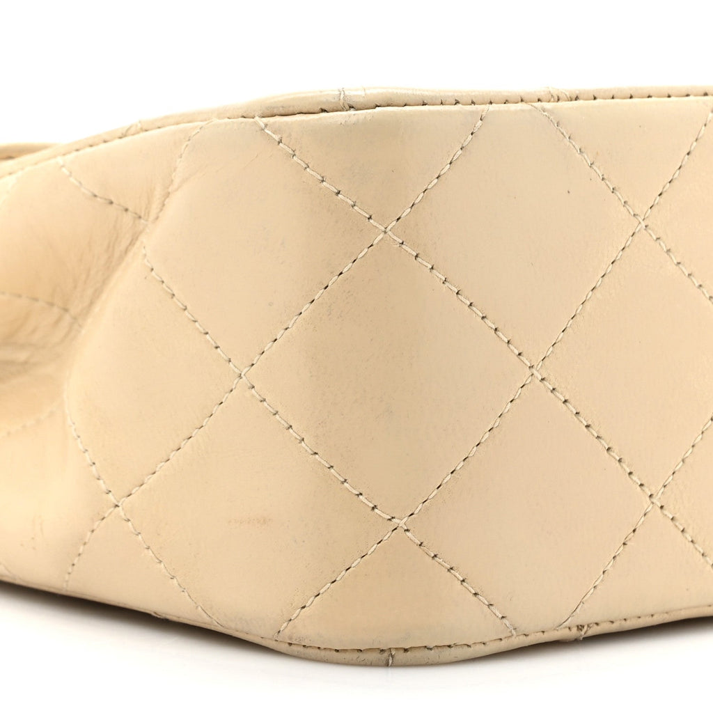 Lambskin Quilted Small Single Flap Beige