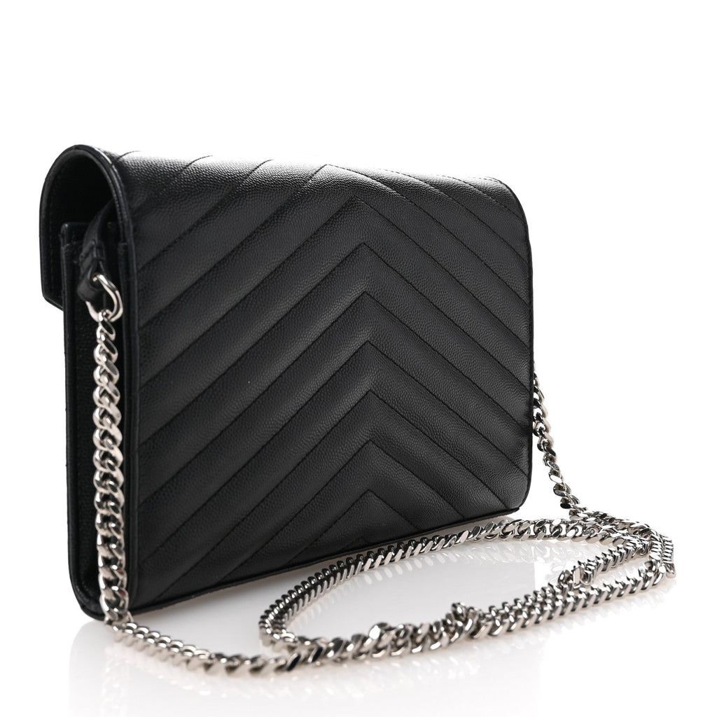 Grain De Poudre Matelasse Chevron Monogram Chain Wallet Black