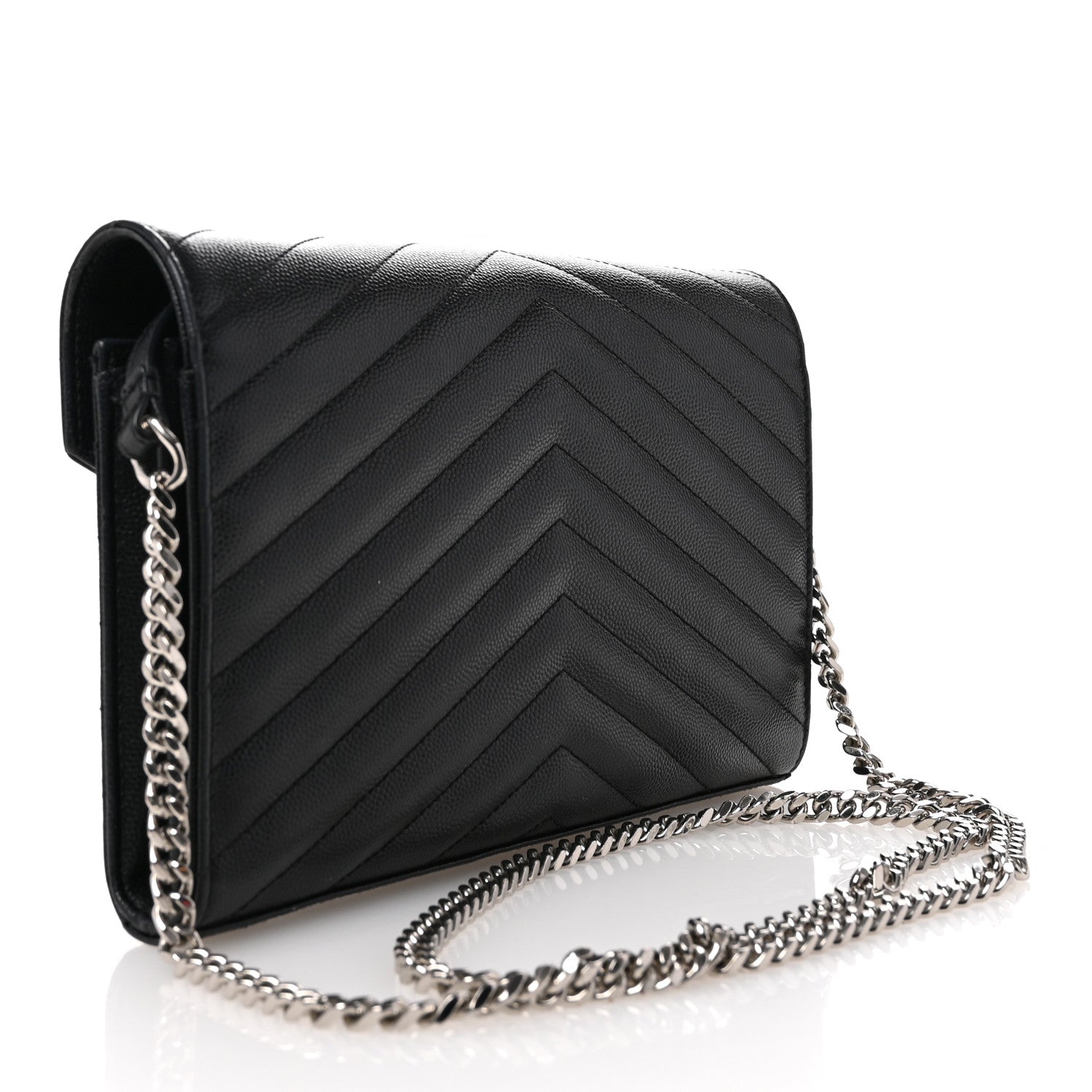 Grain De Poudre Matelasse Chevron Monogram Chain Wallet Black