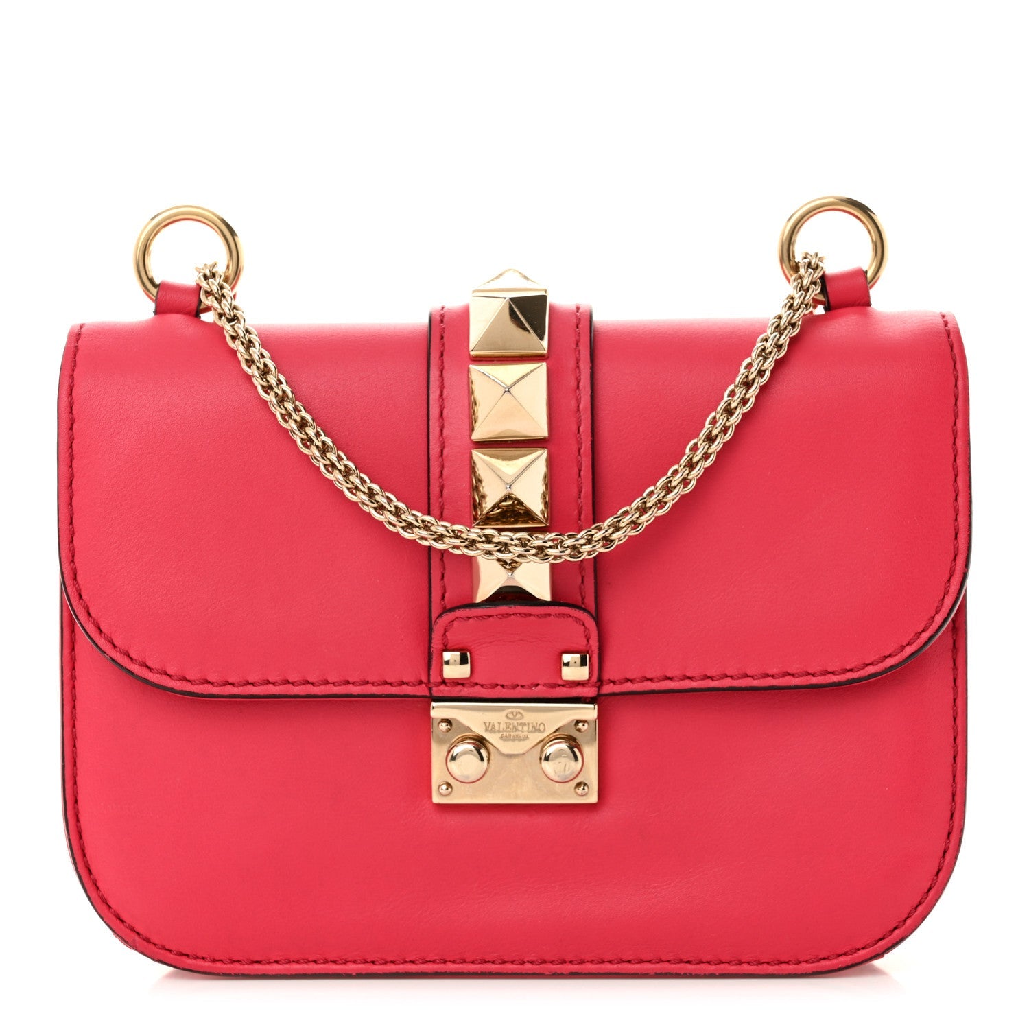 Vitello Small Glam Lock Rockstud Flap Deep Fuxia