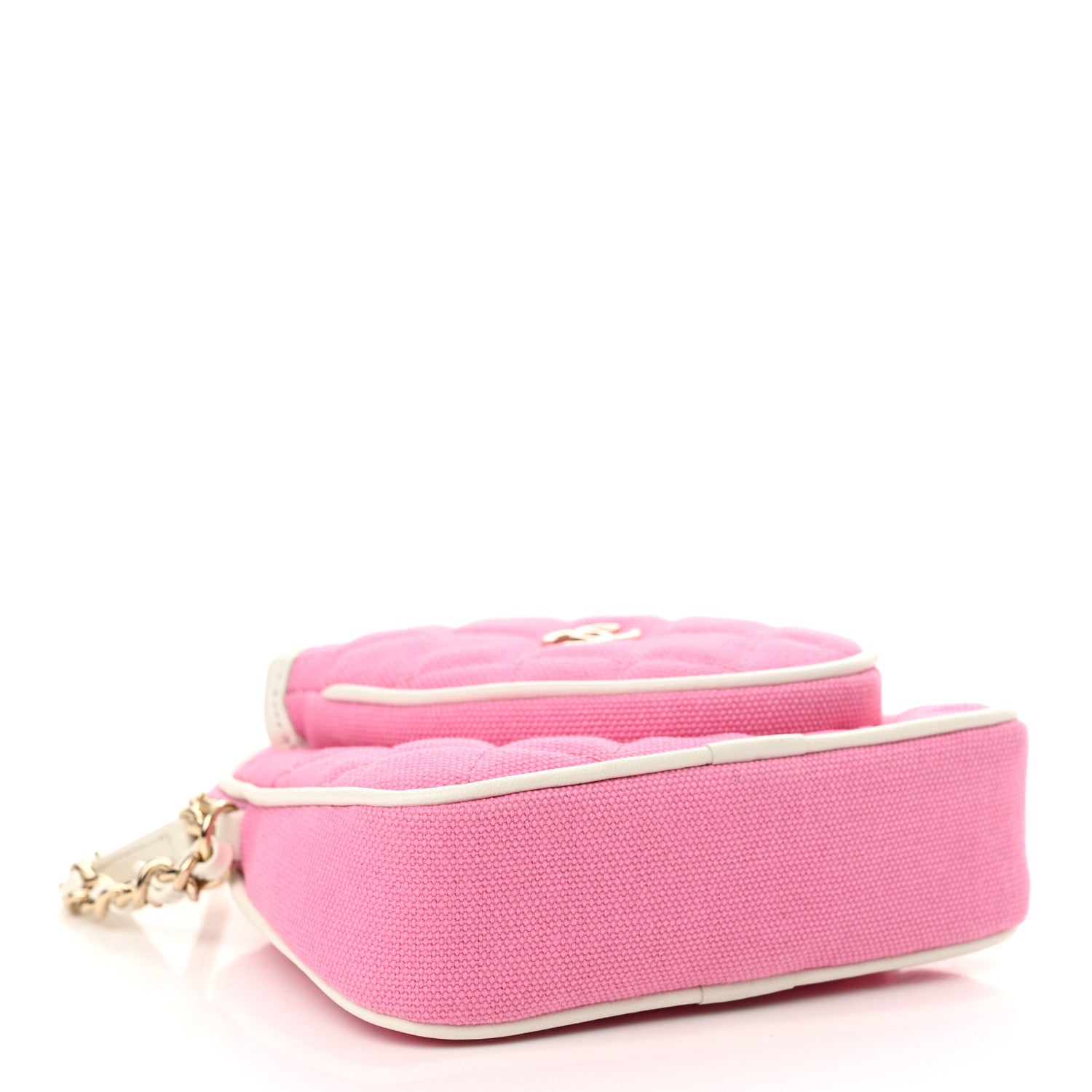 Canvas Calfskin Tennis Racket Clutch With Chain Pink White