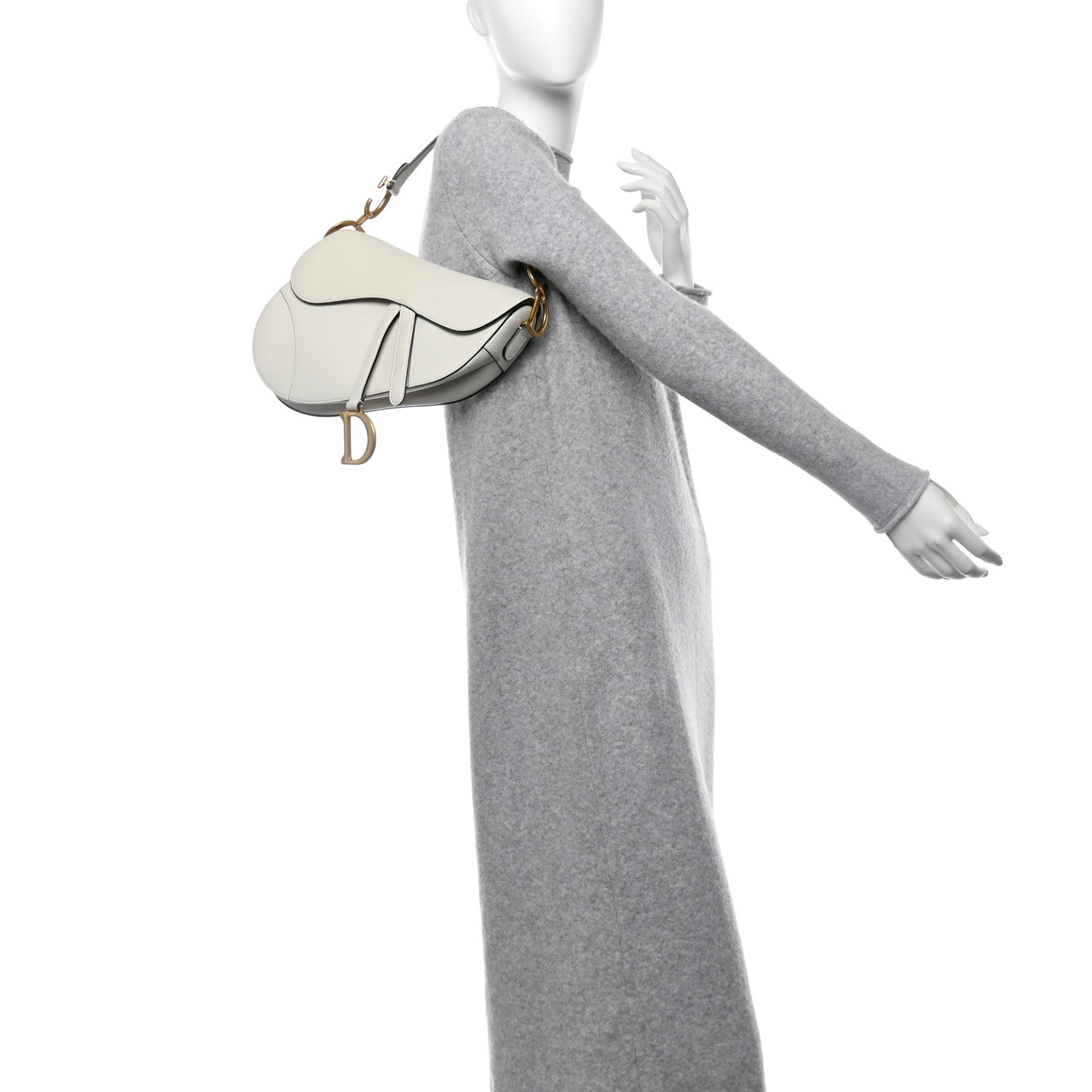 Grained Calfskin Saddle Bag White