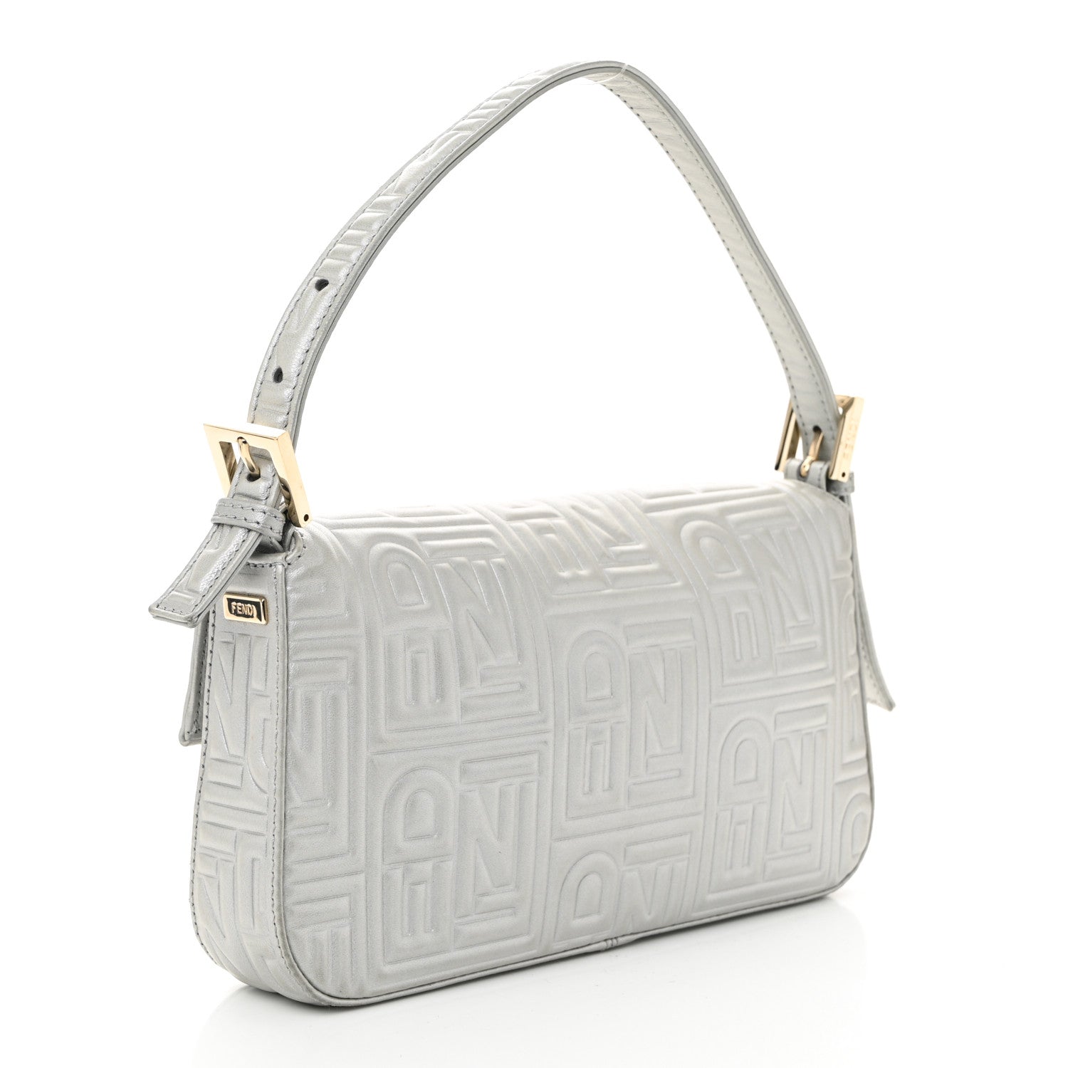Nappa Logo Embossed Baguette Silver