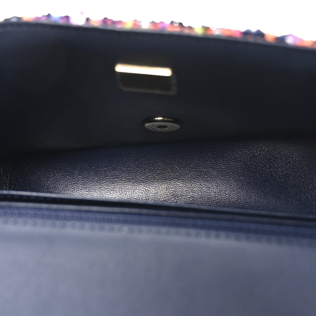 Tweed Quilted Mini Rectangular Flap Navy Blue Multicolor