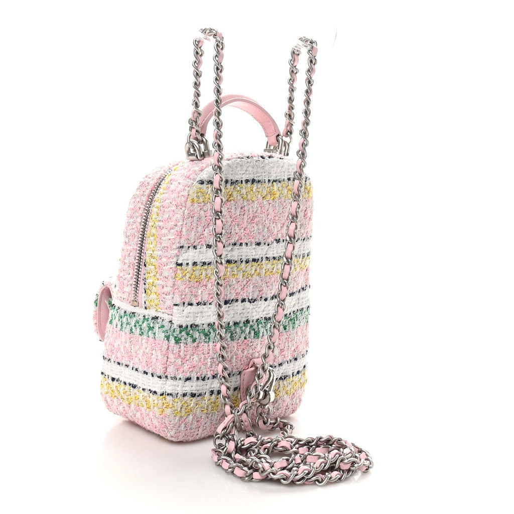 Metallic Tweed Quilted CC Mini Classic Backpack White Multicolor