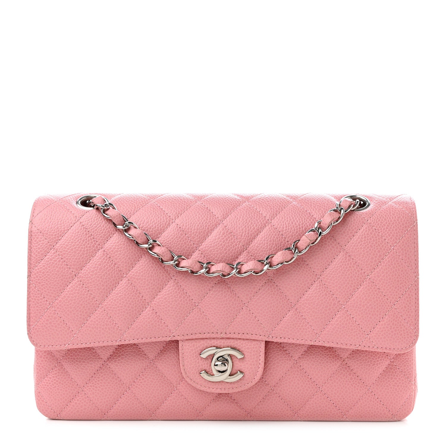 Caviar Quilted Medium Double Flap Light Pink