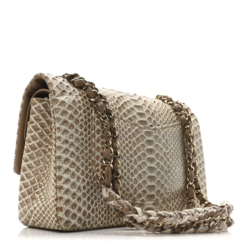 Snakeskin Medium Double Flap Beige