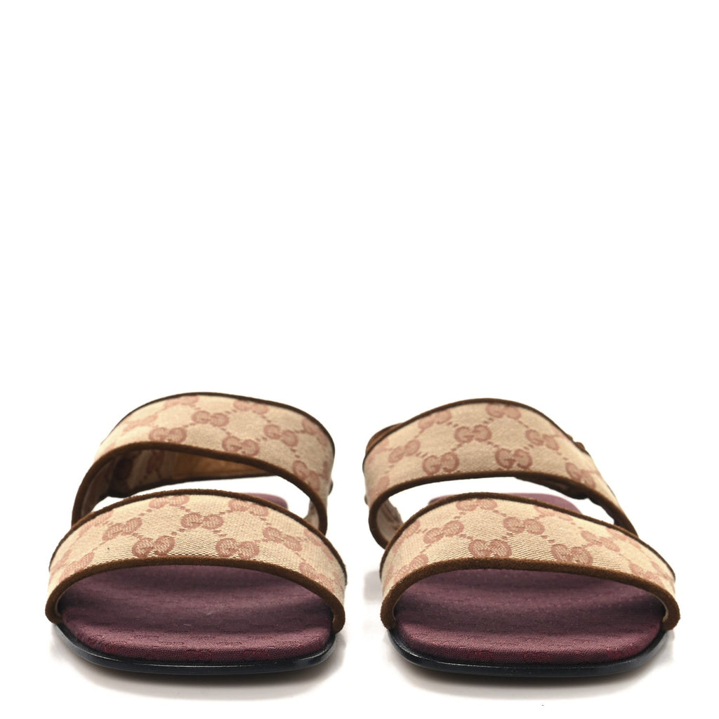 Canvas GG Monogram Mens Slingback Flat Sandals 8 Beige Ruggine Cuir